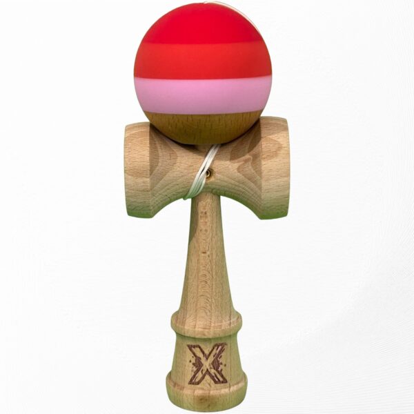 Kendama X Originala Profesionala  din Lemn 18 cm Rubber Grip Rosu inchis/Rosu/Alb