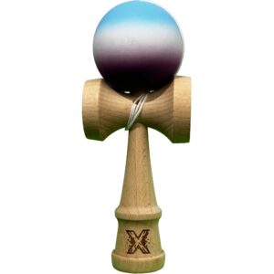 Jucarie Kendama X Originala Profesionala  din Lemn Rubber Grip 18 cm Gradient Albastru Alb Mov