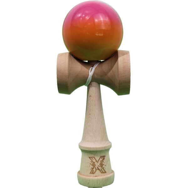 Jucarie Kendama X Originala Profesionala  Super Sticky din Lemn 18 cm Gradient Roz/Portocaliu/Galben