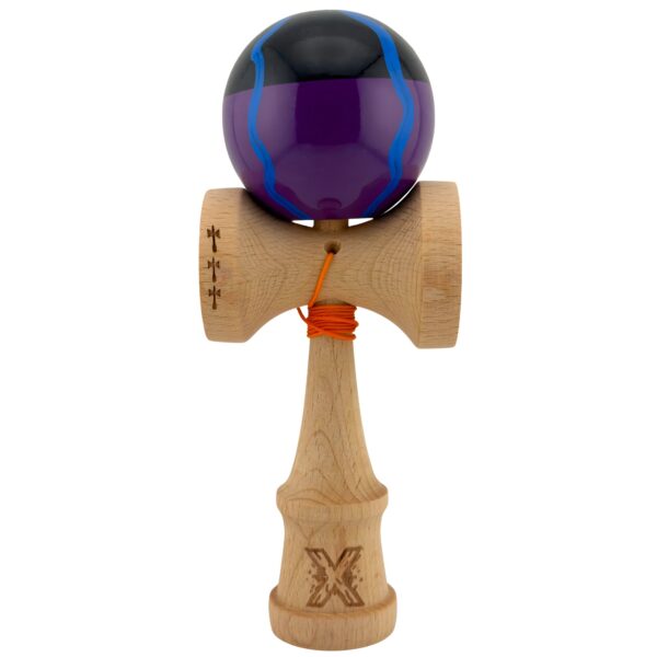 Kendama X Originala Profesionala  Big Cups V2 Super Sticky Cupe Mari Rulment Metalic cu Ata 55 cm Negru Mov cu Linii