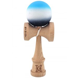 Kendama X Originala Profesionala  Big Cups V2 Rubber Grip cu Cupe Mari Rulment Metalic cu Ata 55 cm Gradient Albastru/Alb/Negru