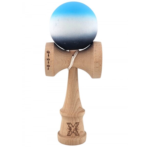 Kendama X Originala Profesionala  Big Cups V2 Rubber Grip cu Cupe Mari Rulment Metalic cu Ata 55 cm Gradient Albastru/Alb/Negru