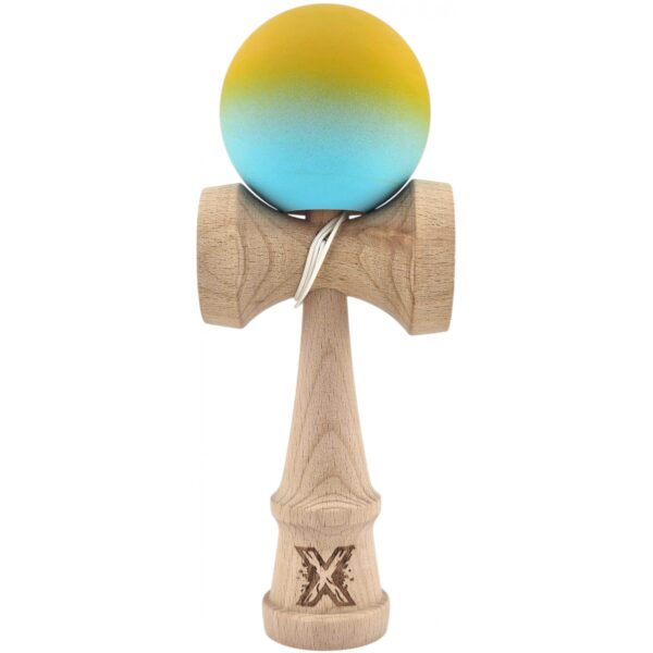 Kendama X Originala Profesionala  din Lemn Rubber Grip 18 cm Galben/Albastru