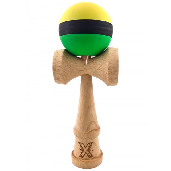 Kendama X Originala Profesionala  din Lemn Rubber Grip 18 cm Galben/Negru/Verde
