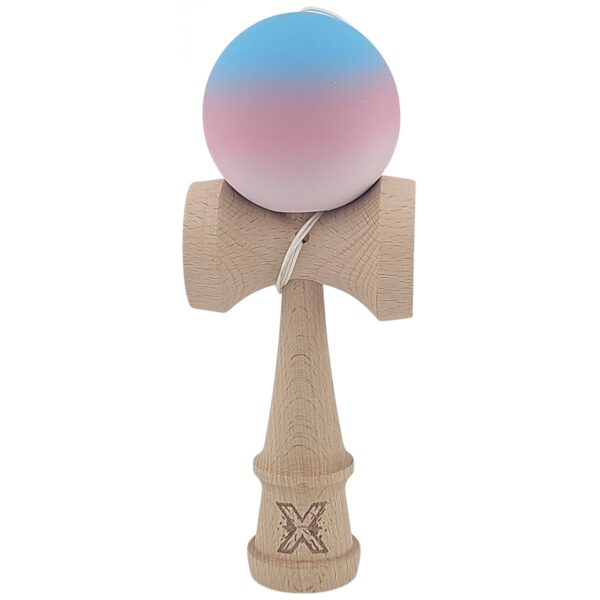 Kendama X Originala Profesionala  din Lemn Rubber Grip 18 cm Gradient Albastru/Roz/Alb
