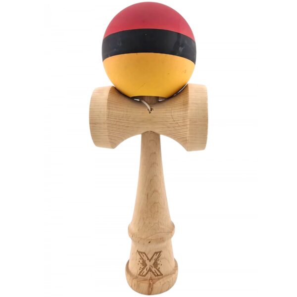 Kendama X Originala Profesionala  din Lemn Rubber Grip 18 cm Rosu/Negru/Galben