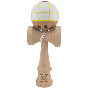 Kendama X Originala Profesionala  din Lemn Super Sticky 18 cm Alb/Galben/Rosu