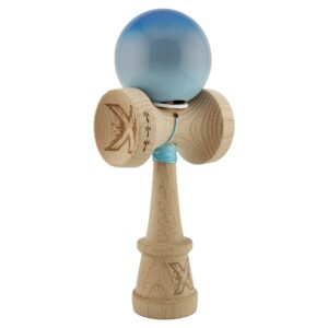 Kendama X Originala Profesionala  Super Sticky cu Cupe Mari KING SIZE V3 Gaura in Baza Rulment Metalic din lemn 18 cm Ata 62/65 cm Gradient Albastru/Gri/Bleu