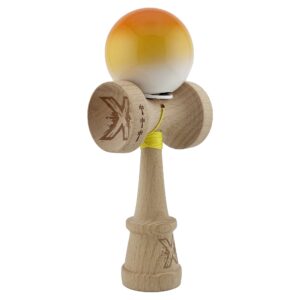 Kendama X Originala Profesionala  Super Sticky cu Cupe Mari KING SIZE V3 Gaura in Baza Rulment Metalic din lemn 18 cm Ata 62/65 cm Gradient Portocaliu/Galben/Alb
