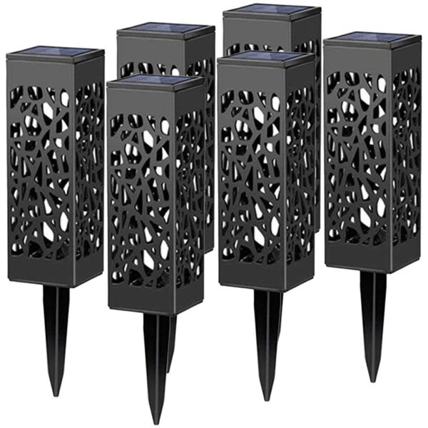 Lampa solara LED  Set 6 Bucati Tip Felinar pentru Gradina Inaltime 30.2 cm putere 0.2W 1.2V 600mAh Lumina Alb Cald Negru
