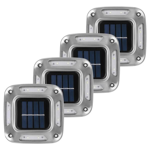 Lampa solara LED pentru gradina  Set 4 Bucati 8 LED-uri Prindere de Perete / Impamantare IP65 forma patrat ABS si Policarbonat 9 x 9 cm baterie 1.2V 600 mah Alb Rece  Gri