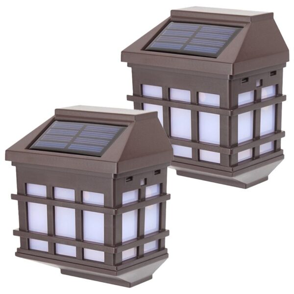 Lampa solara LED tip Felinar pentru perete  Set 2 Bucati 11.5 x 8.3cm 1.2V ABS 400mAh Lumina Alb Cald Maro