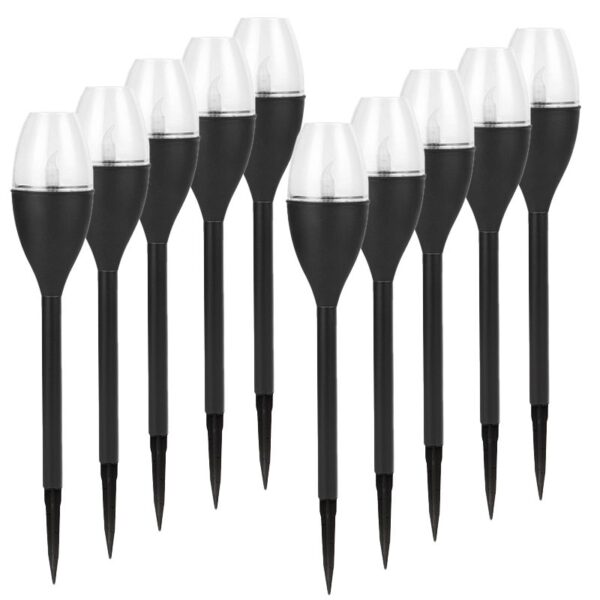 Lampa solara LED pentru gradina  Set 10 Bucati Tip Pahar de Vin Inaltime 37.5 cm efect de flacara PVC si ABS 2V 200mAh Lumina Alb Rece Negru
