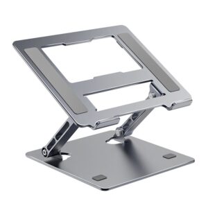 Stand Laptop si Tableta  Suport Laptop Ergonomic Pliabil Ajustabil pe Inaltime Portabil Anti Alunecare 27.7 x 27.7 x 5 cm Gri Inchis 