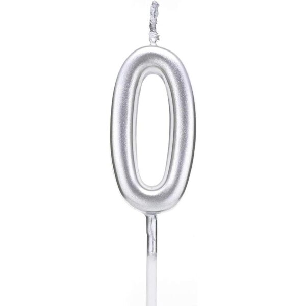 Lumanare de Tort  Model Cifra 0 Party 4.5 x 2.5 cm din Parafina Argintiu