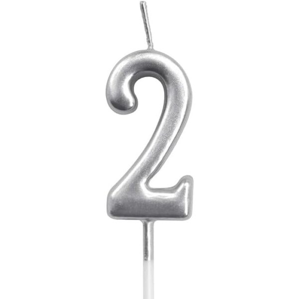 Lumanare de Tort  Model Cifra 2 Party 4.5 x 2.5 cm din Parafina Argintiu