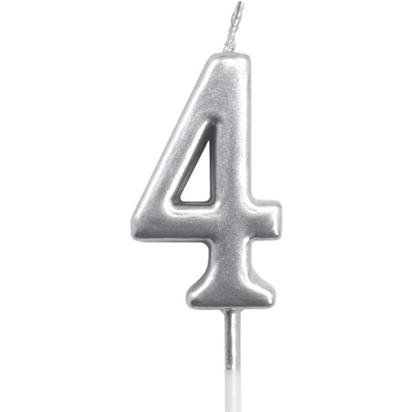 Lumanare de Tort  Model Cifra 4 Party 4.5 x 2.5 cm din Parafina Argintiu