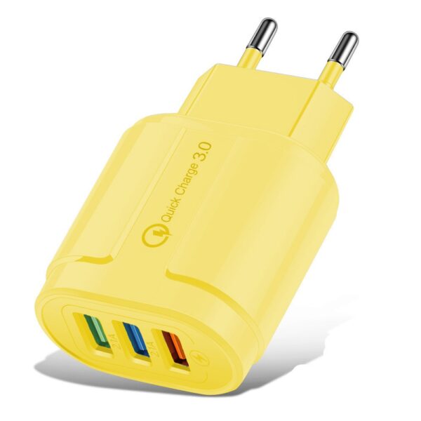 Incarcator Rapid QC3.0  3 Porturi USB 2.1A 18W din ABS Protectie Supraincalzire Gama Macarons Galben