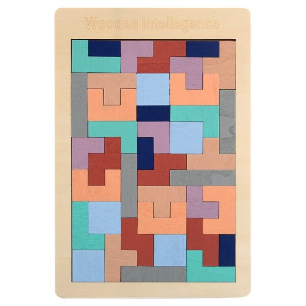 Puzzle Montessori  din Lemn Tip Tetris +36 Luni Forme Neregulate 40 Piese 26.5 x 17.7 cm Multicolor Pastelat