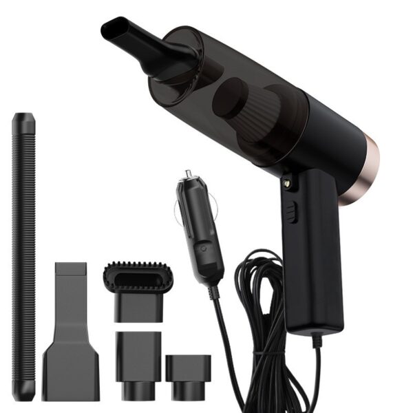Aspirator Portabil Auto  pentru Casa si Masina Cablu Auto Tub Prelungitor 4 Capete de Aspirare 20x16x19cm Negru