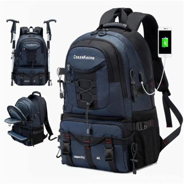 Rucsac Multifunctional de Alpinism  Capacitate 36-55 L de Calatorie Impermeabil Slot USB Incarcare Telefon Bretele Reglabile 52 x 34 x 19 cm Albastru