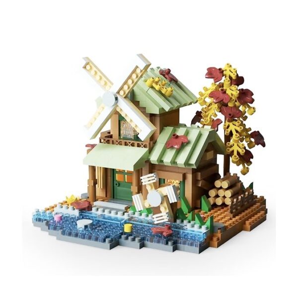 Set constructie  Forest Log Cabin din ABS Model Casuta cu Moara de Vant 717 piese 10.4x11.7x9 cm Multicolor