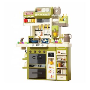 Bucatarie Multifunctionala pentru Copii  cu Aburi Lumini si Sunete Realiste Chiuveta cu Circuit de Apa Cuptor Frigider si Plita 71 Piese 122 x 87 x 28 cm 3 Ani+ Verde/Alb