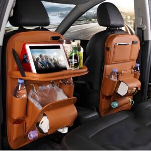 Organizator Spate Scaun Auto  Masa Pliabila Piele Ecologica Impermeabil Suport pentru Tableta Sortare Lucruri si Protejare Tapiterie 40 x 63cm Orange