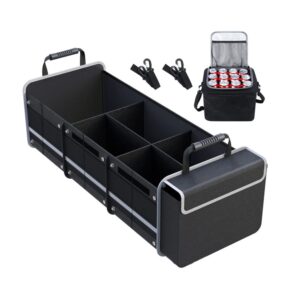 Organizator Auto pentru Portbagaj  Model Pliabil din Panza cu Geanta Termoizolanta Detasabila 3 Compartimente Curele Ajustabile 90 x 35 x 30 cm Negru