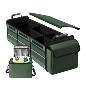 Organizator Auto pentru Portbagaj  Model Pliabil din Panza cu Geanta Termoizolanta Detasabila 3 Compartimente Curele Ajustabile 90 x 35 x 30 cm Verde