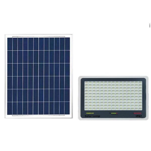 Proiector LED cu Panou Solar  Senzor de lumina Waterproof 96 LED-uri incorporate 30W 17x13 cm IP67 Design Modern Negru