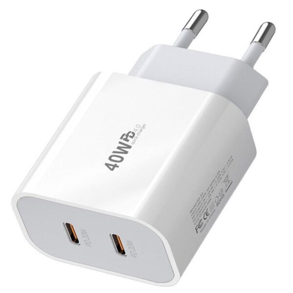 Incarcator Fast Charge pentru Telefon  Power Delivery 40W Dual Port Type-C la PD20W Compatibil cu orice Telefon Alb