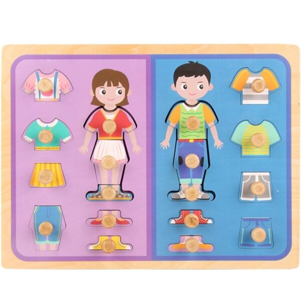 Puzzle Montessori din Lemn pentru Copii  3D 0-3 Ani Model Imbracaminte Educativ Intuitiv Creativ 18 Piese Multicolor
