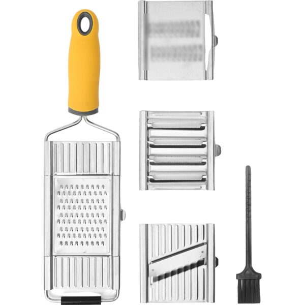 Razatoare multifunctionala  Inox 4 tipuri de lame usor de manevrat maner din ABS ergonomic33 x 8.6 cm periuta curatare inclusa Lame interschimbabile Argintiu