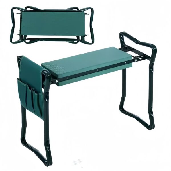 Scaun Multifunctional pentru Gradinarit  Inaltime Reglabila Geanta Laterala pentru unelte 60 x 49 x 27 cm Pliabil Verde