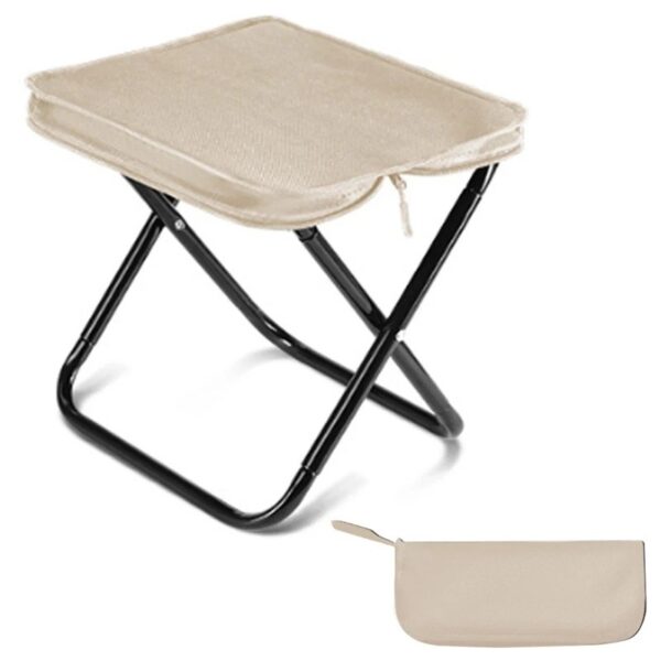 Scaun Pliabil  pentru Adulti Portabil pentru Camping Pescuit din Panza Oxford si Cadru Metalic 24 x 24 x 28 cm Negru/Bej