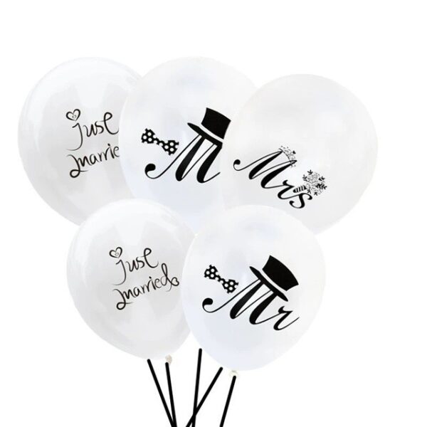Set 10 Baloane din Latex  Model Party Casatorie Mr&Mrs Just Married 2.8 g 30 cm Alb/Negru