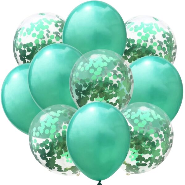 Set 10 Baloane din Latex  Model Party Confetti 5 x Confetti 5 x Turcoaz 25 cm 2.2g