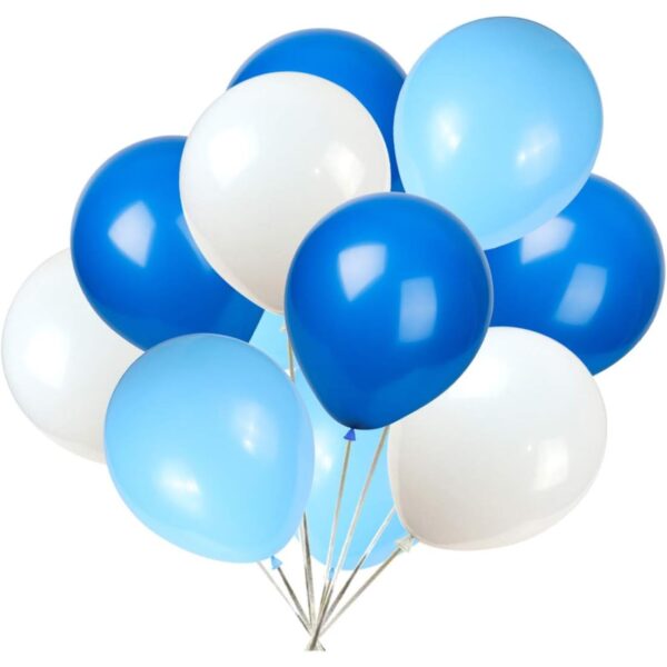 Set 10 Baloane din Latex Metalizate  Model Party Alb Albastru Blue 23 cm 2.2 g
