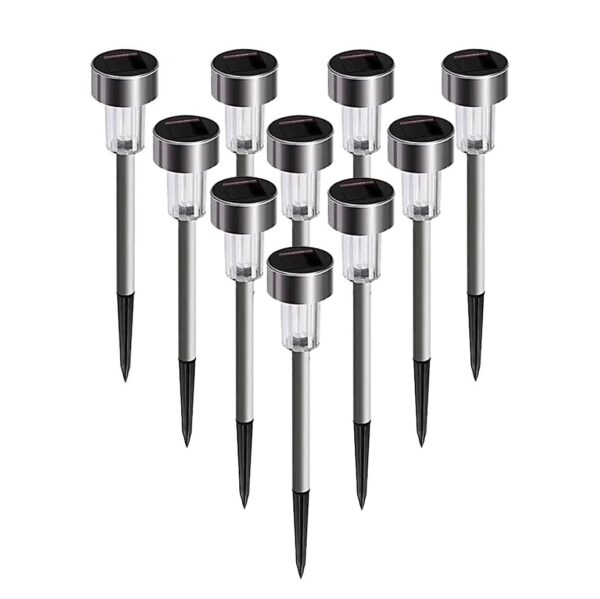 Set 10 Lampi Solare Led pentru Gradina  5.5 x 36.5 cm Buton On-Off Lumina Alb Cald Argintiu