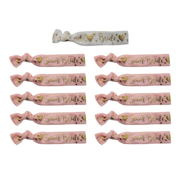 Set 11 Bratari  pentru Petrecerea Burlacitelor din Panza Marime Universala Alb/Roz