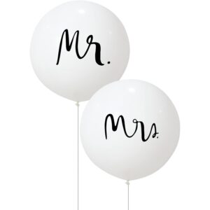 Set 2 Baloane din Latex  Tip Jumbo Model Mr si Mrs Tema Nunta 45 cm Alb