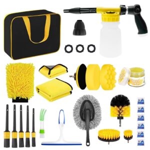 Set 26 Accesorii pentru Curatare Auto  din PP si Microfibra Interior/Exterior 30.5 x 27.5 x 16 cm Galben/Negru