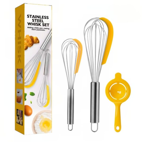 Set 3 ustensile pentru bucatarie  2 teluri un separator oua inox/silicon Galben