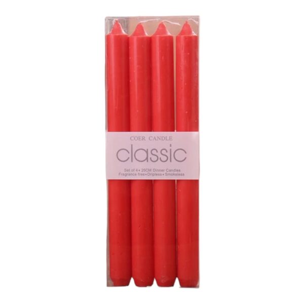 Set 4 Lumanari  pentru Suport de Masa Fara Miros si Fum din Parafina 2.2 x 25 cm Rosu