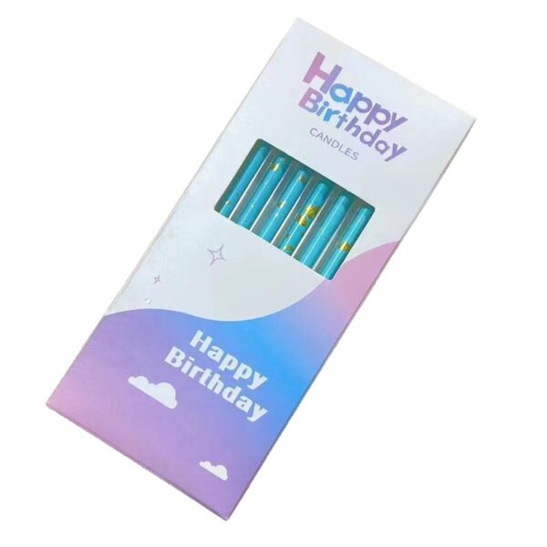 Set 6 Lumanari Lungi  din Parafina 10 x 0.5 cm Happy Birthday Albastru