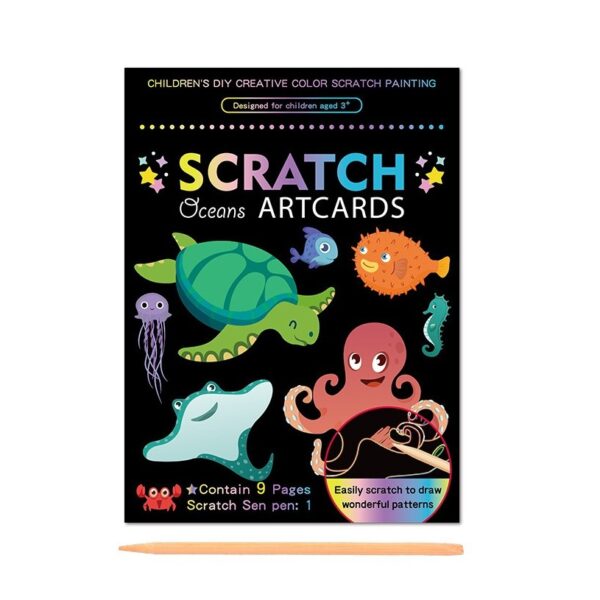 Set 9 Planse Razuibile  Scratch ArtCards +3 Ani de Razuit si de Colorat 19 x 14 cm Model Ocean Multicolor