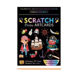 Set 9 Planse Razuibile  Scratch ArtCards +3 Ani de Razuit si de Colorat 19 x 14 cm Model Pirati Multicolor