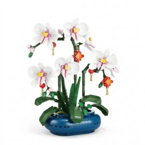 Set de Constructie  Orhidee in Vaza 587 piese 6+ ani Planta Artificiala Decor Floral Elegant Idee de Cadou pentru Femei Cadou pentru Iubita si Pasionatii de Jocuri de Constructie Creativa