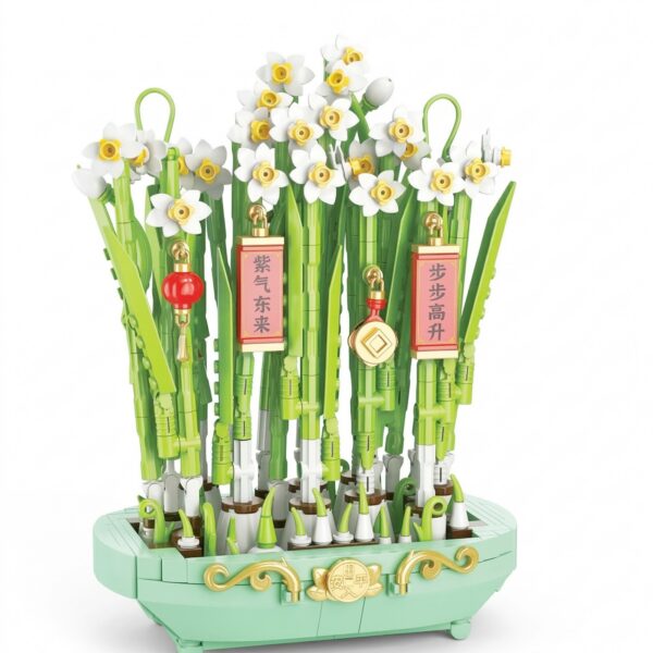 Set de Constructie  Narcise Decorative cu Suport 778 piese 6+ ani Planta Artificiala Decor Floral de Birou Idee de Cadou pentru Femei Cadou pentru Iubita si Pasionatii de Jocuri de Constructie Creativa